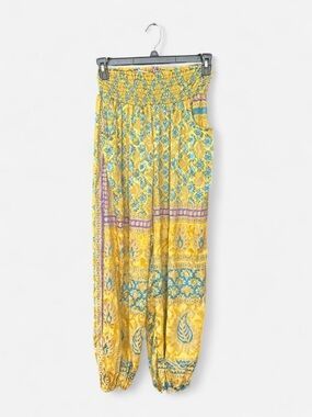 EARTHBOUND Yellow Floral Elastic Waist Skirt with Blue and Purple Accents